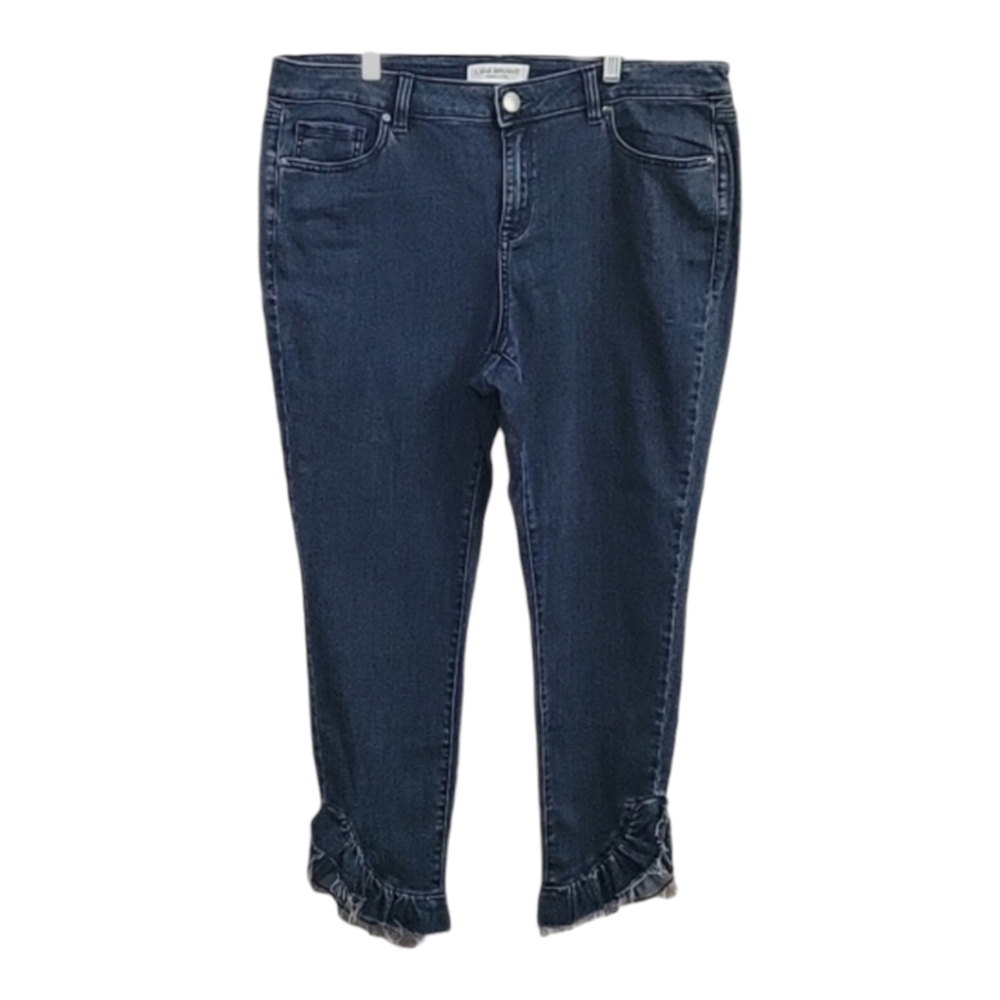 Lane Bryant Mid Rise Super Stretch Skinny Jeans w Petaled Distressed Hem Size 16